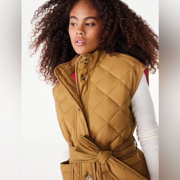 Free Assembly Women's Quilted Tan Fall Winter Vest with Belt XS - Picture 1 of 11